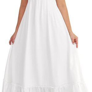 Plus Size Maxi Dress Womens Black Empire Waist Flowy Tiered Short Puff Sleeves